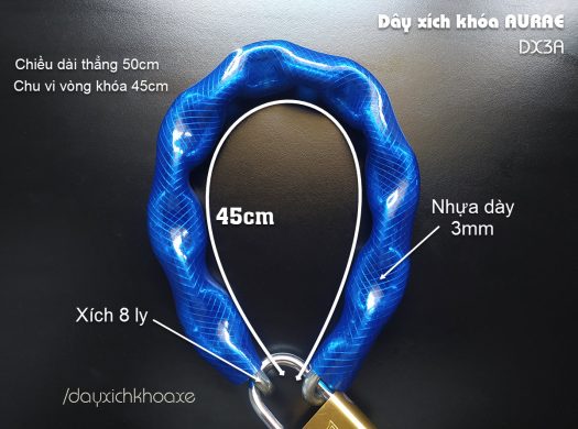 Aurae Door & Gate Chain Lock – DX3A (8 mm Chain • Blue • 3 mm PVC Cover • 50 cm)