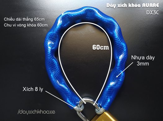 Aurae Door & Gate Chain Lock – DX3C (8 mm Chain • Blue • 3 mm PVC Cover • 65 cm)